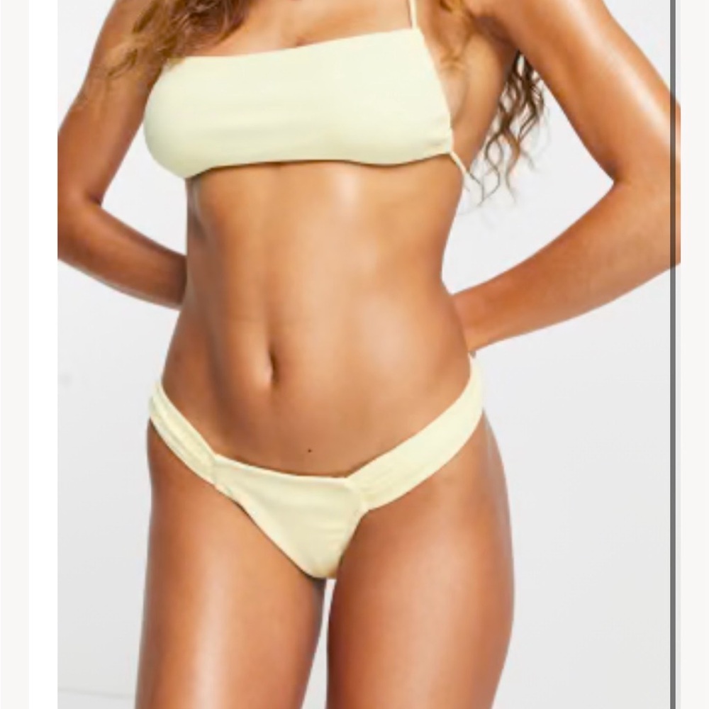 ASOS Bershka terrycloth backless bandeau bikini top & bottoms set in yellow